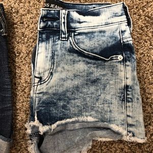 High rise acid wash denim shorts